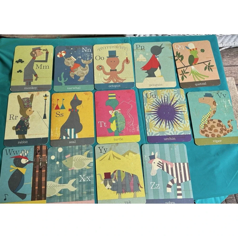 Alphabet Large Flash Cards A to Z Children's Room Decor Animal Pictures Vtg. 6x8